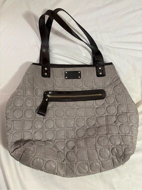 kate spade Gray Quilted Tote with Black Patent Trim